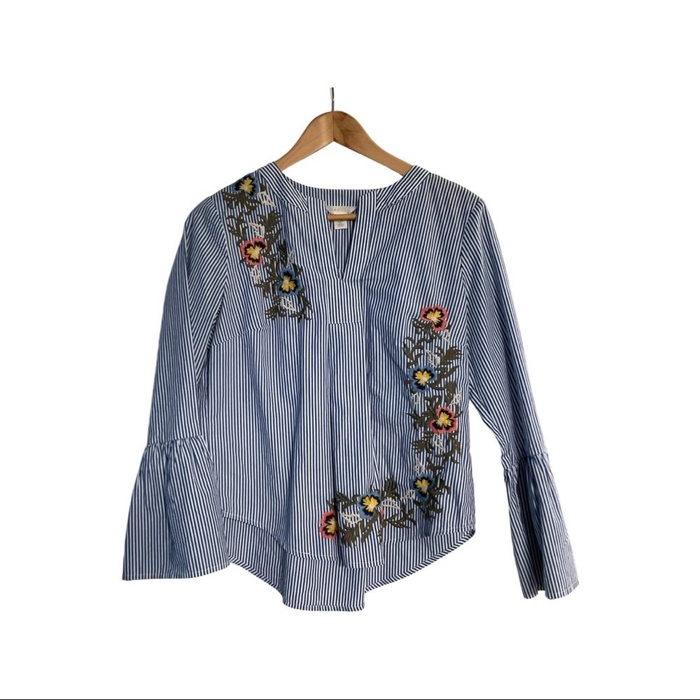 Caslon Embroidered Peplum Sleeve Peasant Blouse